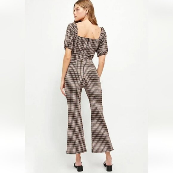 Free People Oxford Plaid Wide Leg Jumpsuit Size S - Picture 2 of 11